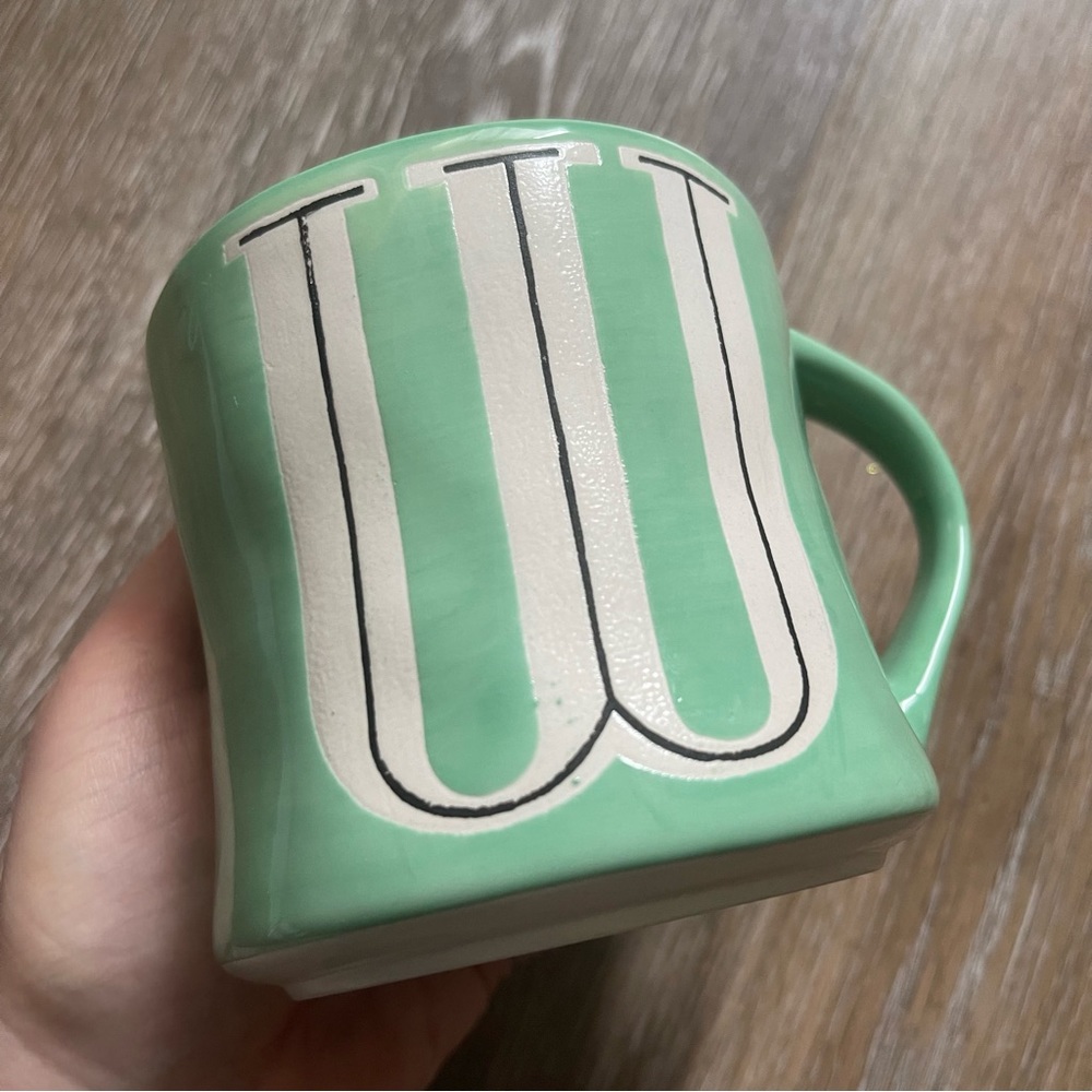 Anthropologie Mint Green and White Alphabet “W” Mug